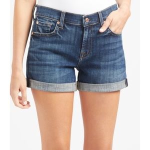 7 for all mankind blue jean mid rise denim shorts size 28